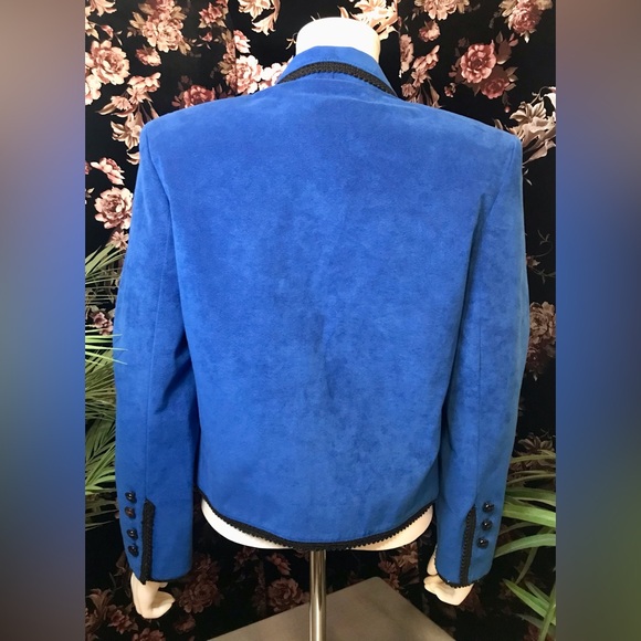 Samuel Robert By Peter Hatsi Androu Blue Suede Black Edging Blazer Size 6 - Picture 3 of 9